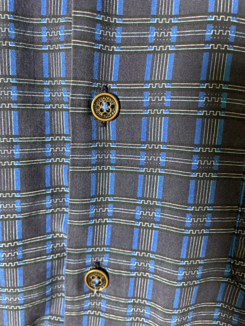 Nat Nast Luxury Original SS Blue Plaid Button-Up 100% Silk Shirt Large!